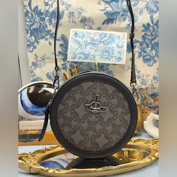 🆕 VIVIENNE WESTWOOD 🧿 NWOT Ruby Round Crossbody Bag, Black Jacquard - AUTH - Picture 3 of 16